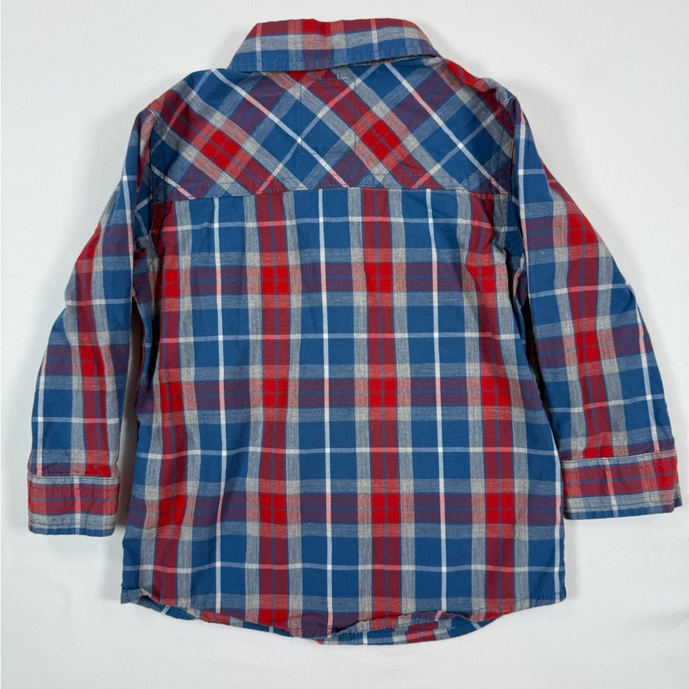 LEVI’S Baby Boys’ Blue & Red Tartan Plaid Long Sleeve Button Down Flannel 12M - Picture 2 of 8